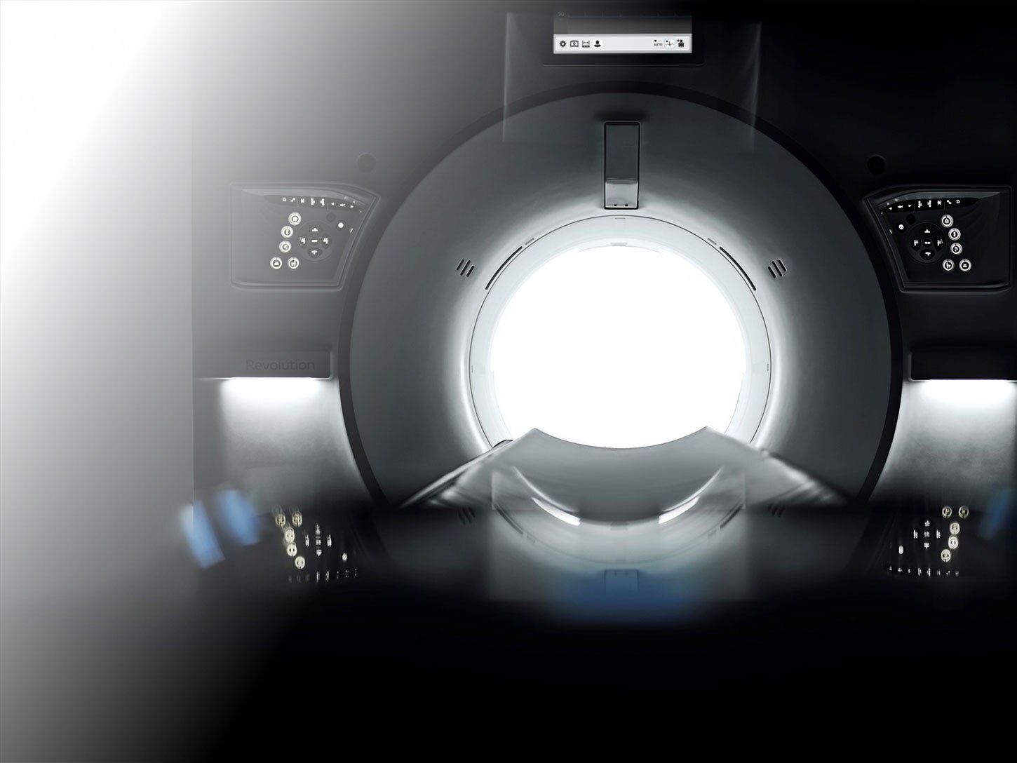 Interior of CT machine looking into light